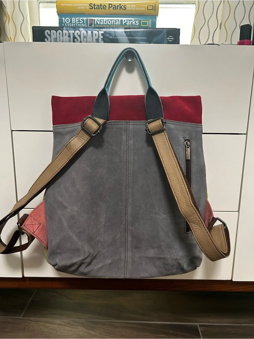 Soruka Louise suede leather Multi-Color Women's Backpack w/Leopard Accent NWT